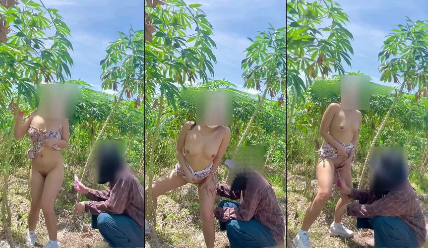 Đang public trên đồi thì gặp anh trai làm rẫy vào giúp một tay để người yêu đứng quay phim